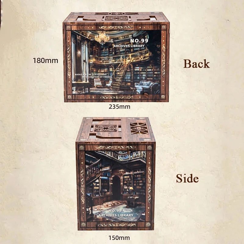 Diy Wooden Book Nook Kit Shelf Insert - 3Dモデルキット ライト付きブックエンド DIY木製パズル アーカイブライブラリ ブックヌック シェルフインサートキット