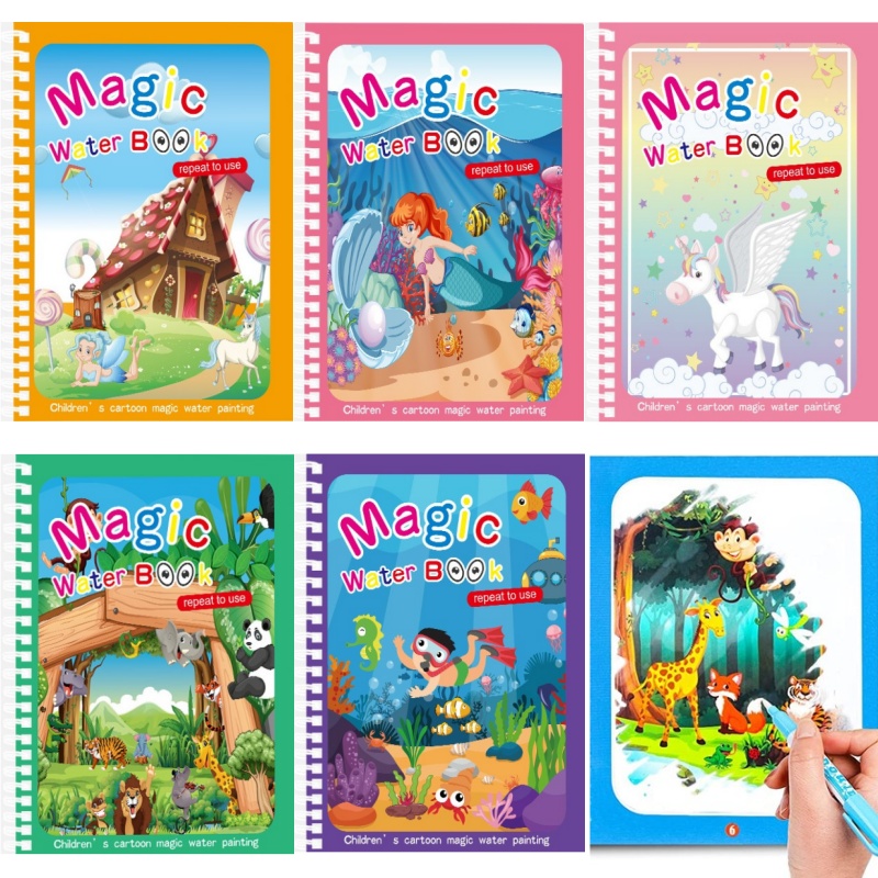 魔法の水の描画ブック子供用モンテッソーリ再利用可能な塗り絵、 - Reusable Water Magic Coloring Book のレビューと価格